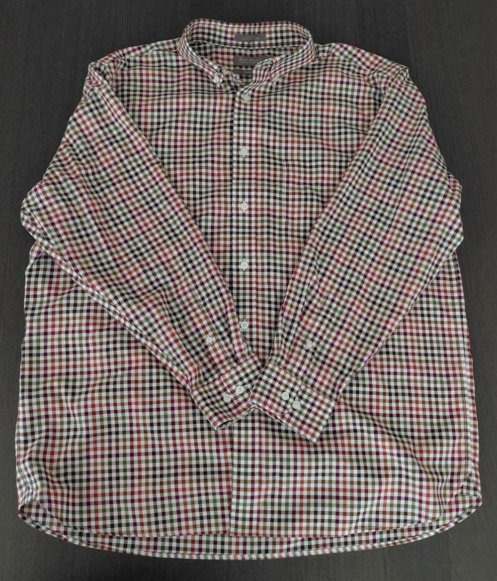 Daniel Cremieux Signature Collection Mens Red Green White Plaid Button Down XL